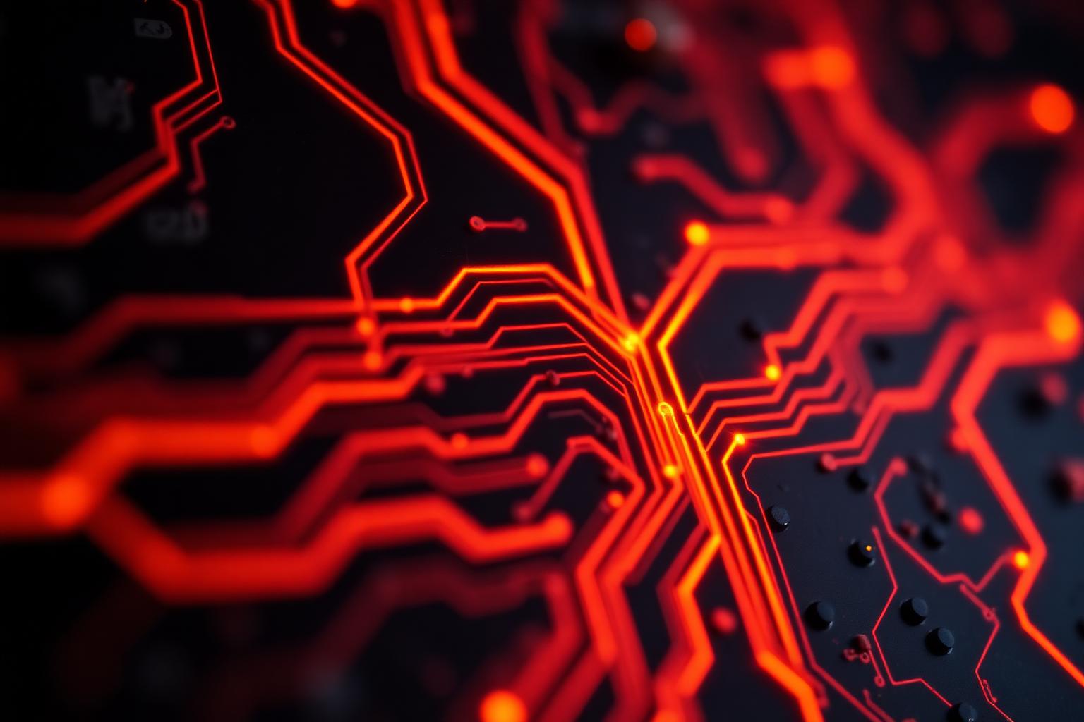 Rewired circuit board with mint and persimmon energy traces